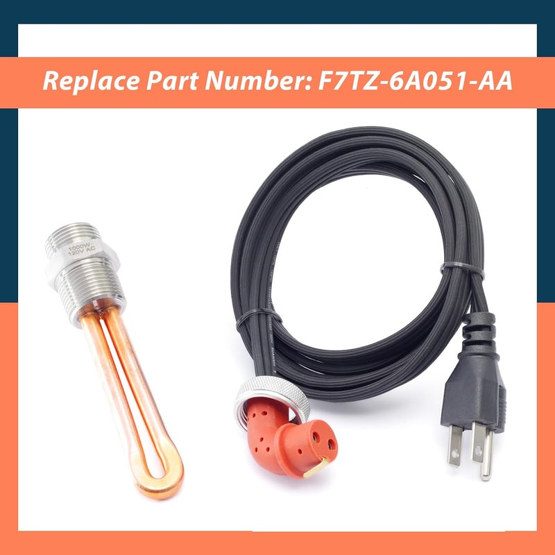 Lisnhlin F7TZ-6A051-AA Diesel Engine Block Heater Replacement for Ford F-250 F-350 7.3L for Powerstroke Diesel 1995-2003 with Cable Cord 120v 1000w 3/4" NPT - Image 4